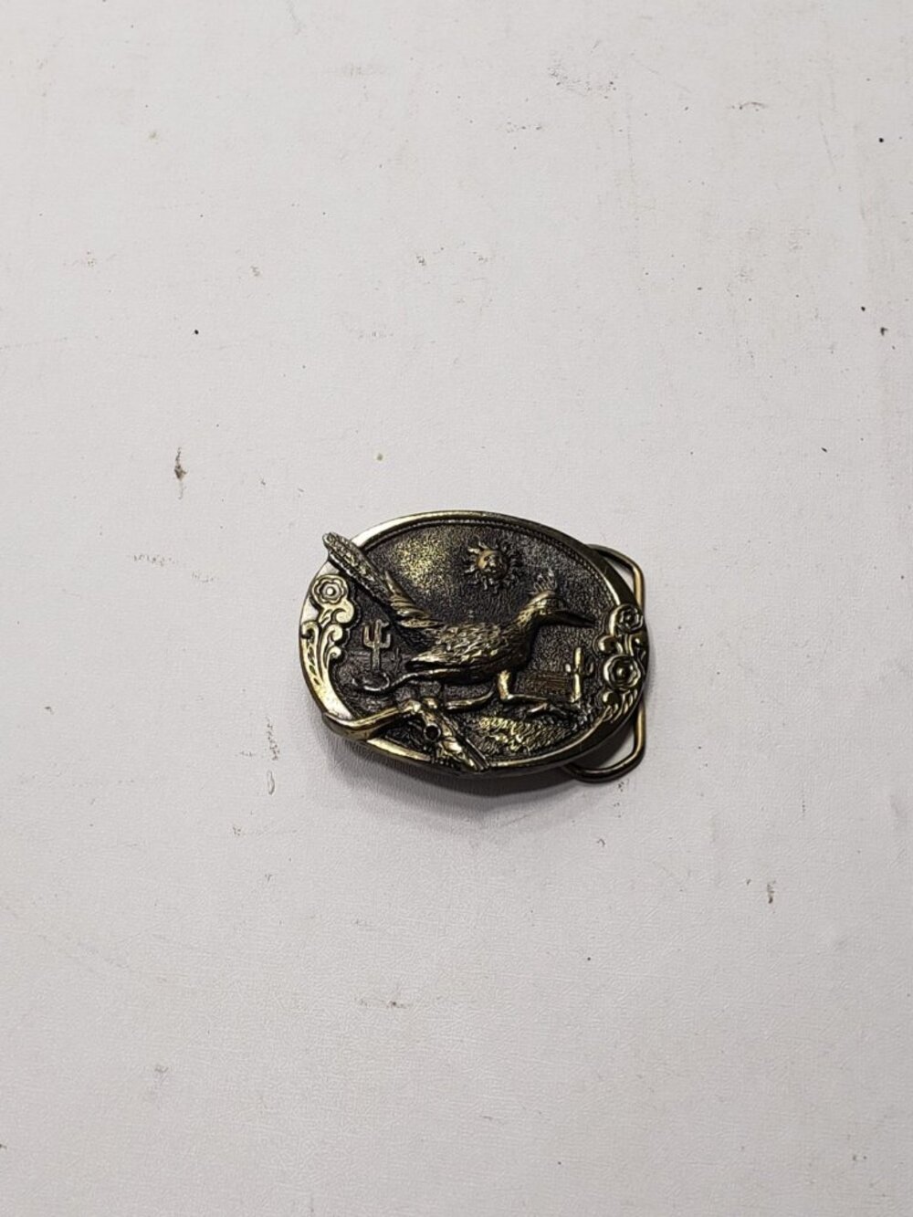 Vintage 1981 Roadrunner Desert Brass Tone Belt Buckle Serial # 516 USA